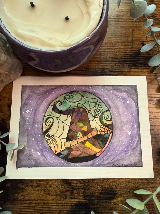 Finnikkidesigns Other - Patchwork & Potions Original 5x7 Witch Hat Watercolor Painting